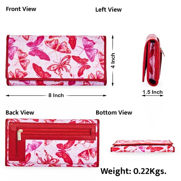 Pink Butterflies Printed Fabric Trifold Wallet & Card Holder – Women Organizer - Picture 3 of 8